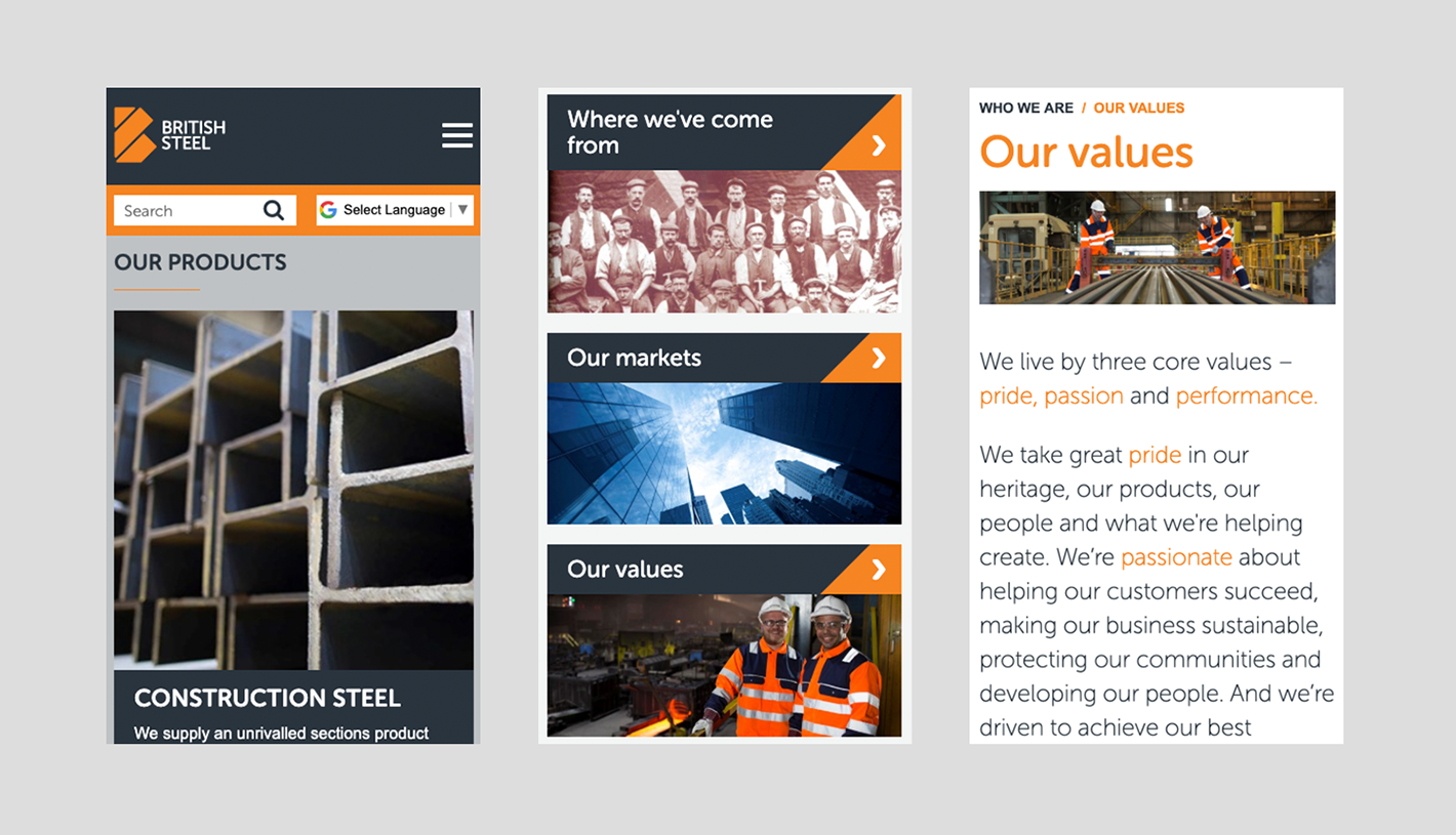British Steel Responsive Web Pages